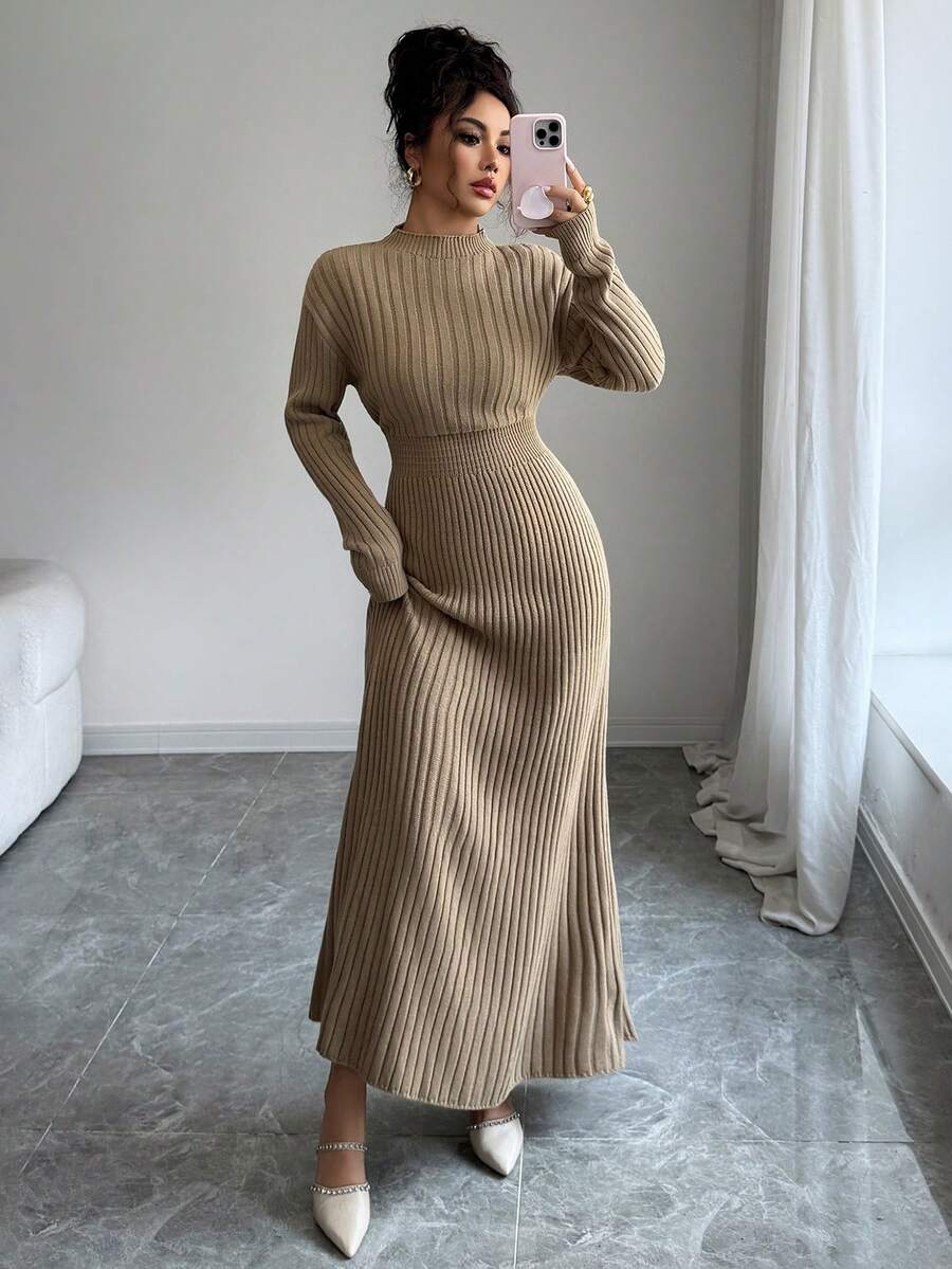 Scarlett Ribbed Stand Collar Collared Sweater Dress - view 7