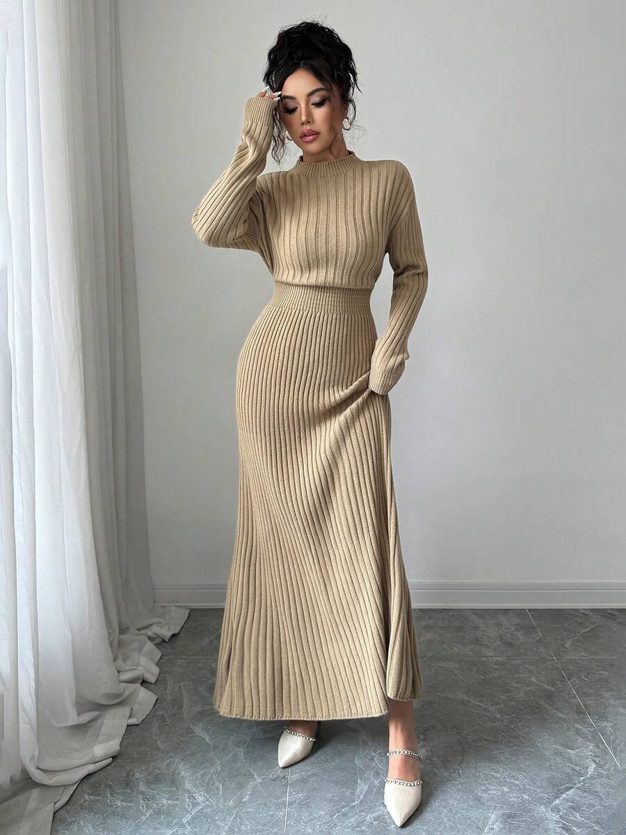 Scarlett Ribbed Stand Collar Collared Sweater Dress - view 6