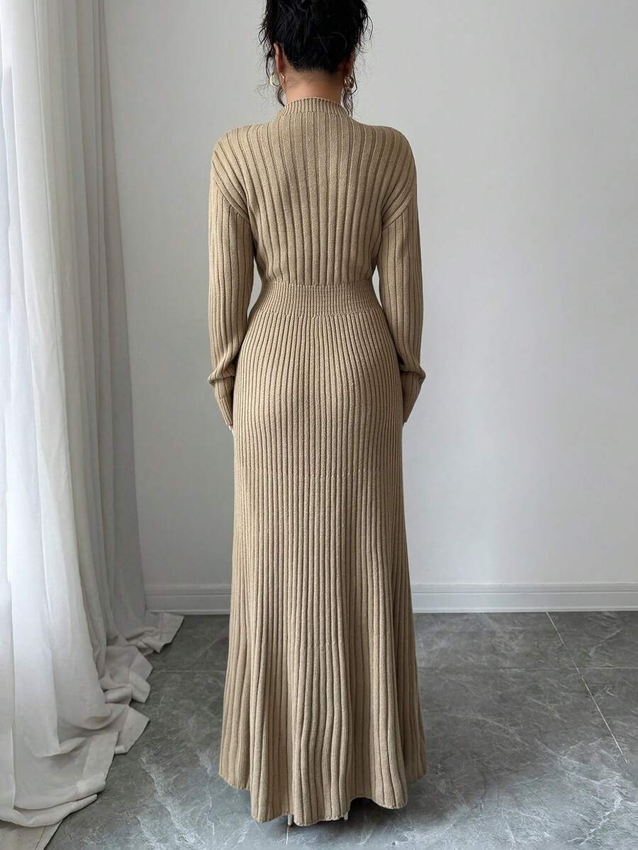Scarlett Ribbed Stand Collar Collared Sweater Dress - view 2