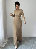 Scarlett Ribbed Stand Collar Collared Sweater Dress - front view