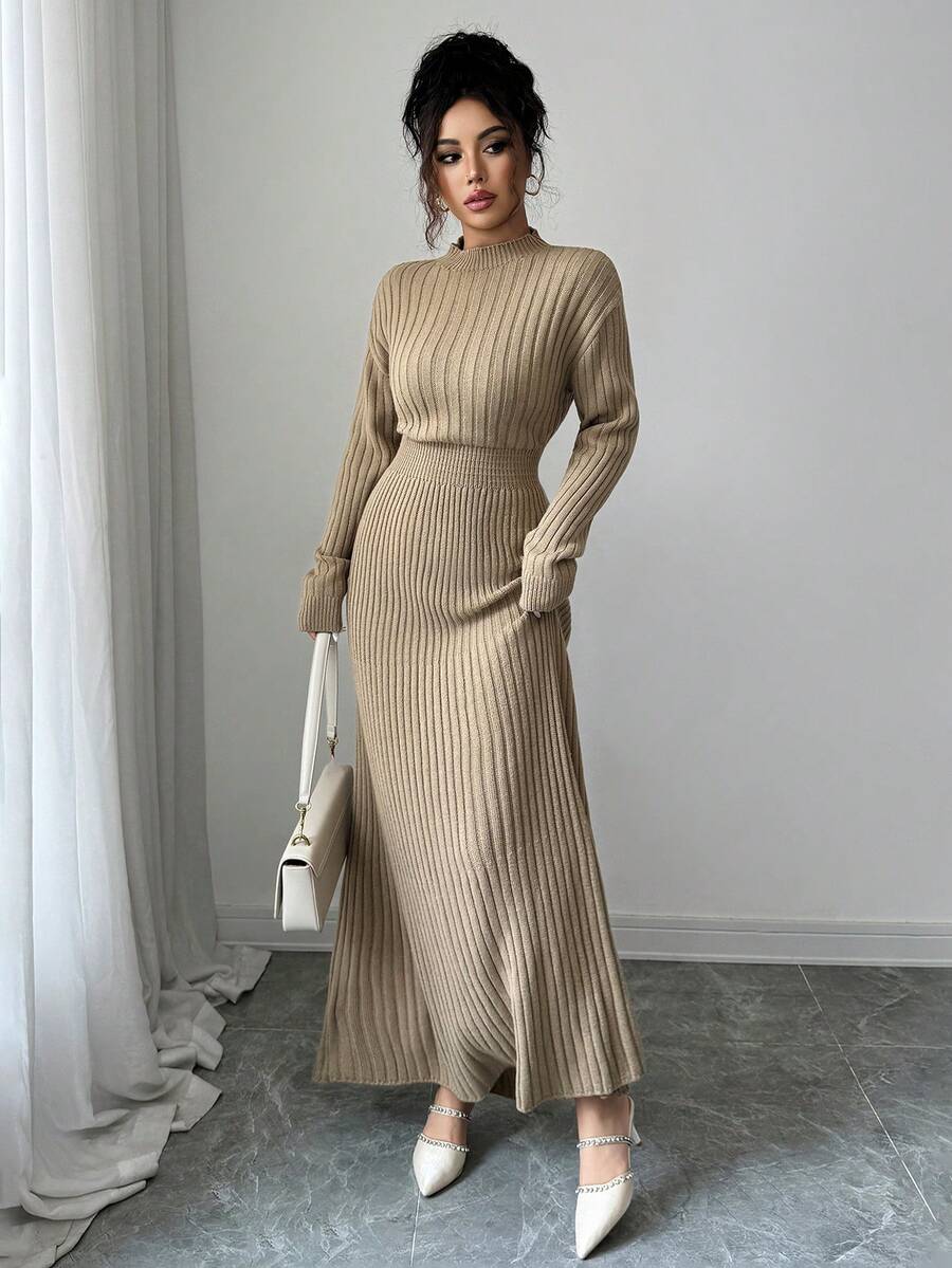 Scarlett Ribbed Stand Collar Collared Sweater Dress - view 3