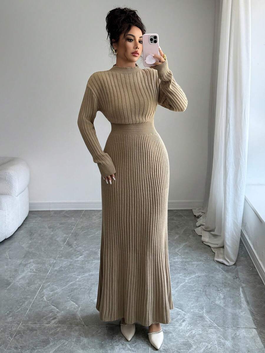 Scarlett Ribbed Stand Collar Collared Sweater Dress - view 4