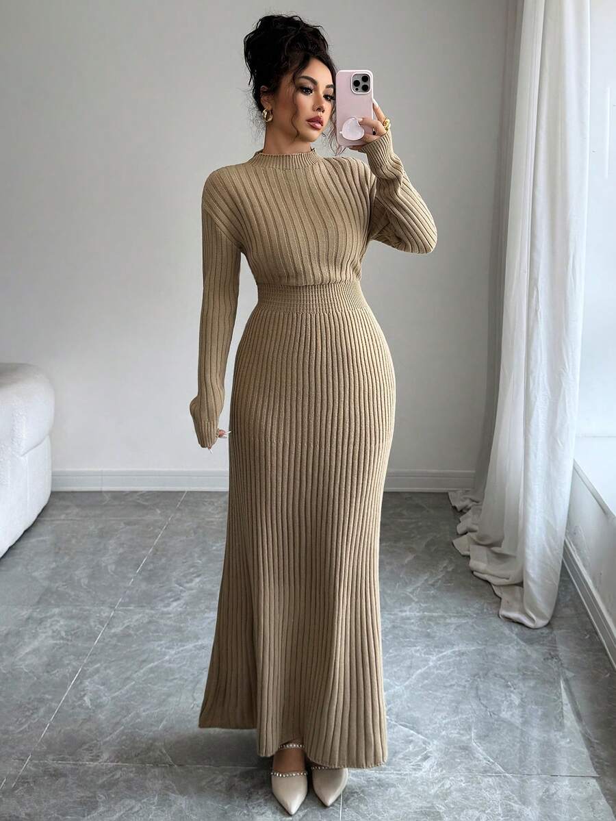 Scarlett Ribbed Stand Collar Collared Sweater Dress - view 5