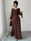 Sophia Long Sleeve Ruched Maxi Dress - front view