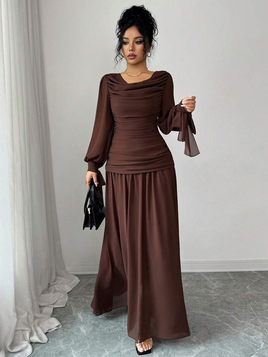 Sophia Long Sleeve Ruched Maxi Dress - front view