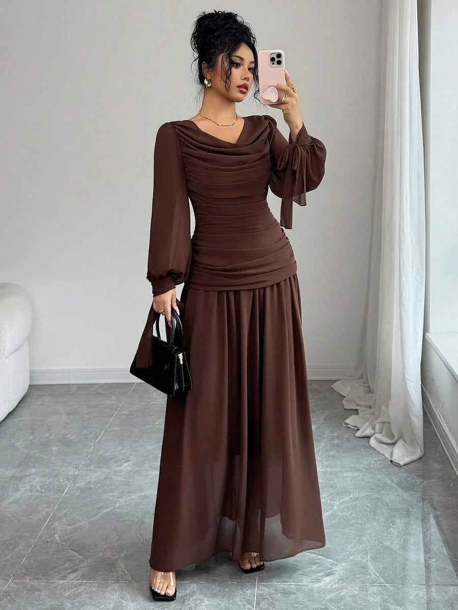 Sophia Long Sleeve Ruched Maxi Dress - view 3
