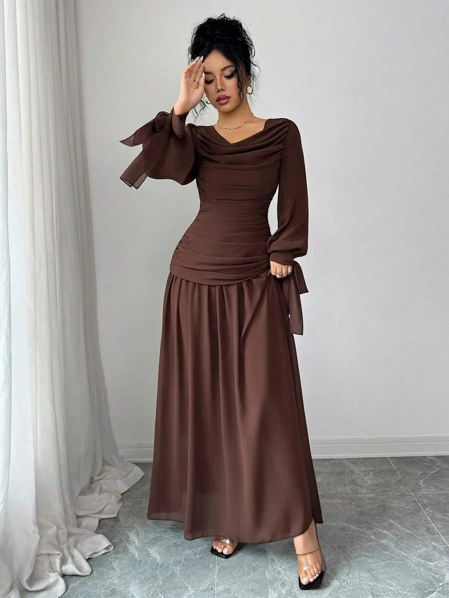 Sophia Long Sleeve Ruched Maxi Dress - view 5
