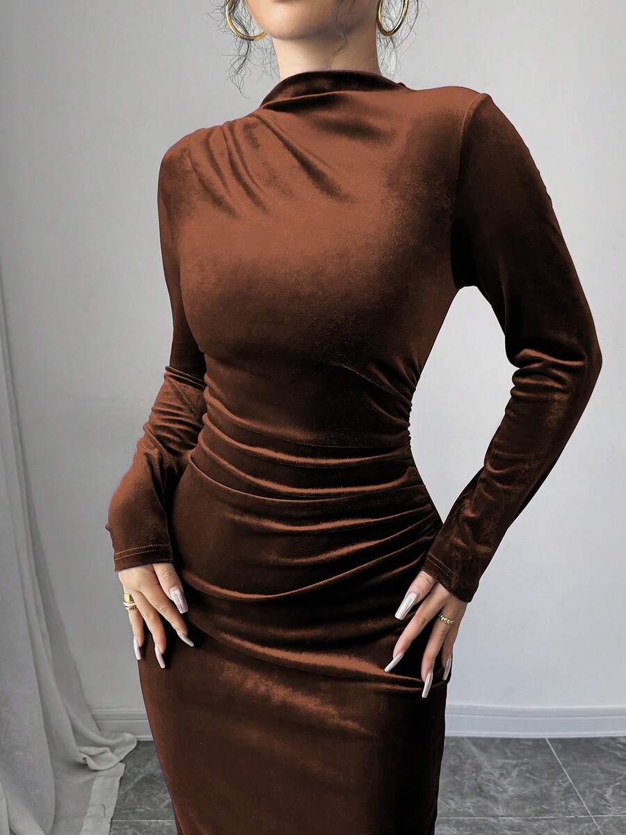 Wren Stand Collar Ruched Collared Maxi Dress - view 16