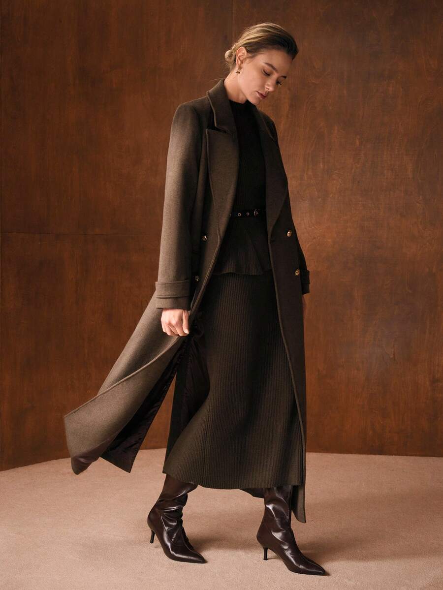 Manon Belted Double Breasted Collared Longline Overcoat - view 2