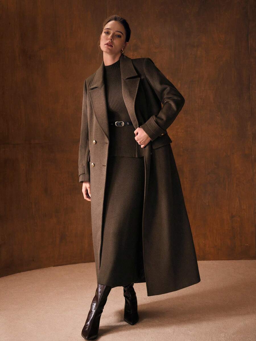 Manon Belted Double Breasted Collared Longline Overcoat - view 3