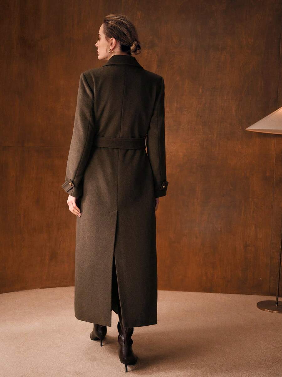 Manon Belted Double Breasted Collared Longline Overcoat - view 5