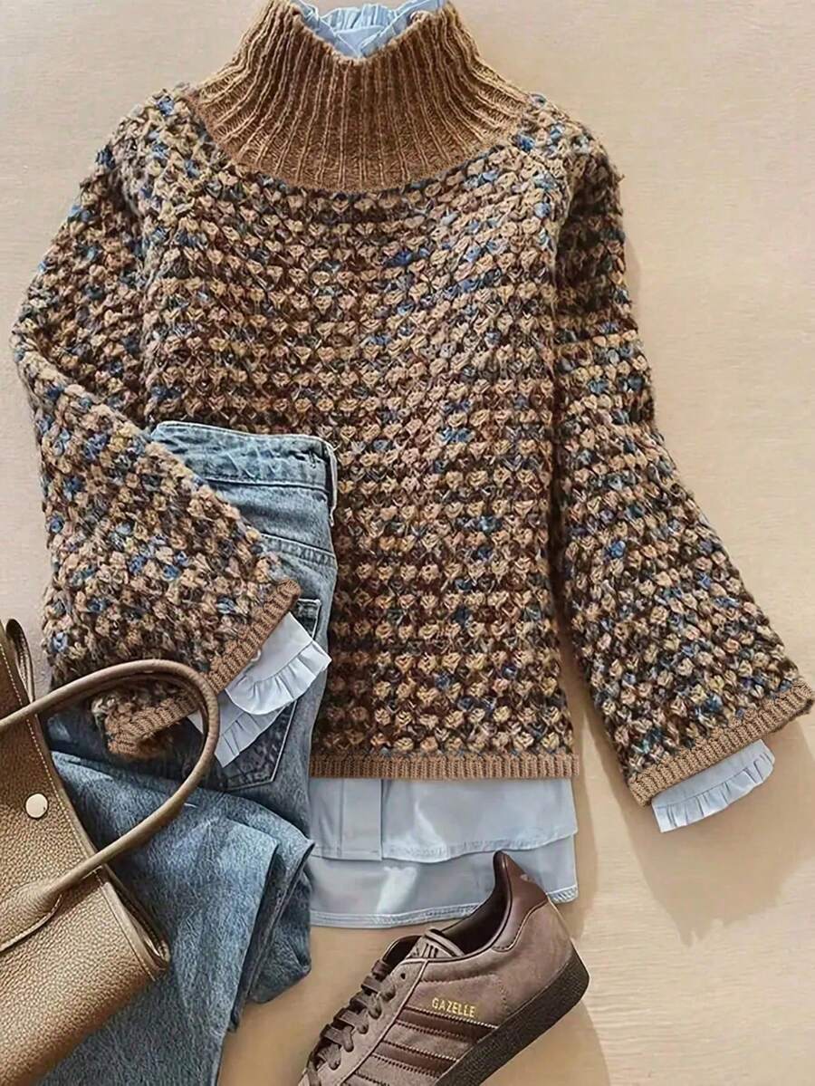 Agnes Textured Turtleneck Drop Shoulder Sweater - front view