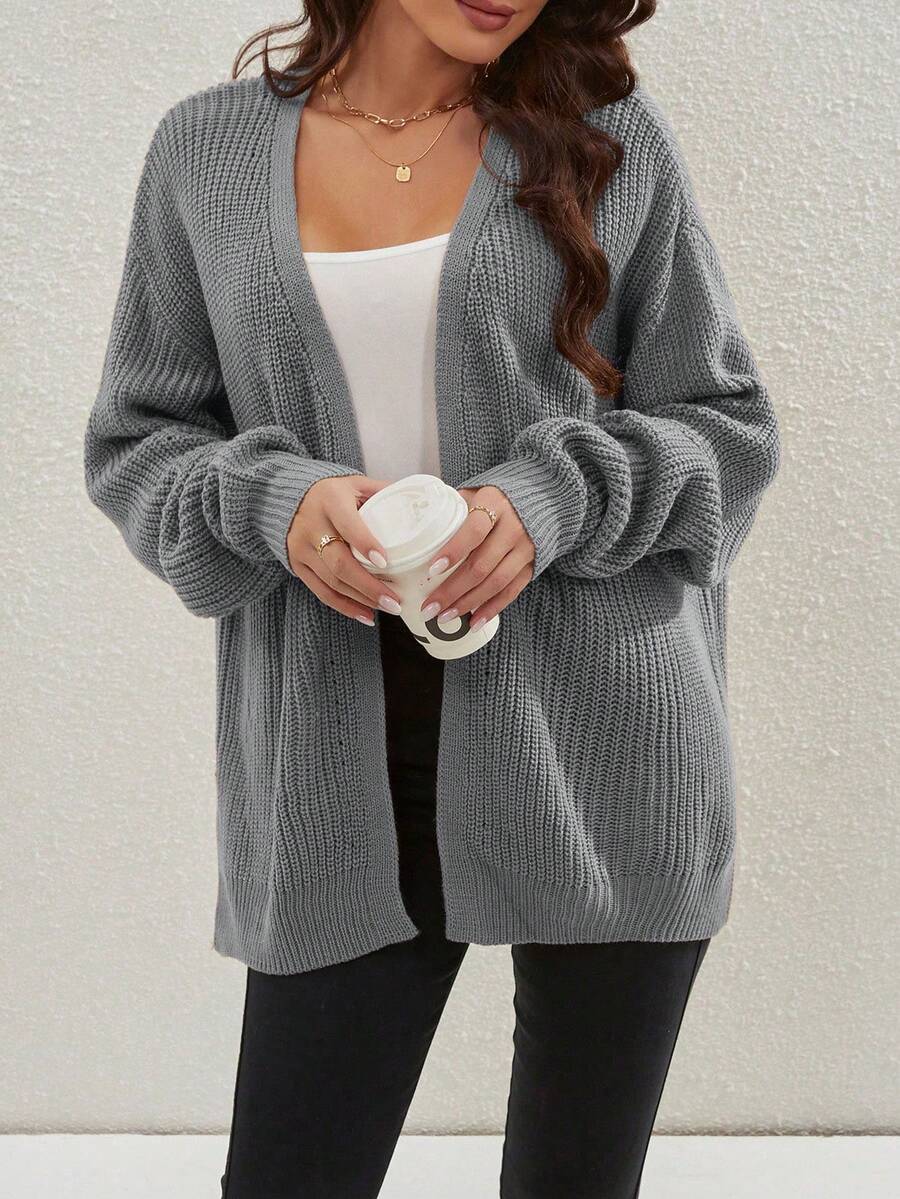 Willa | Rib-Knit Open-Front Cardigan With Side Slits
