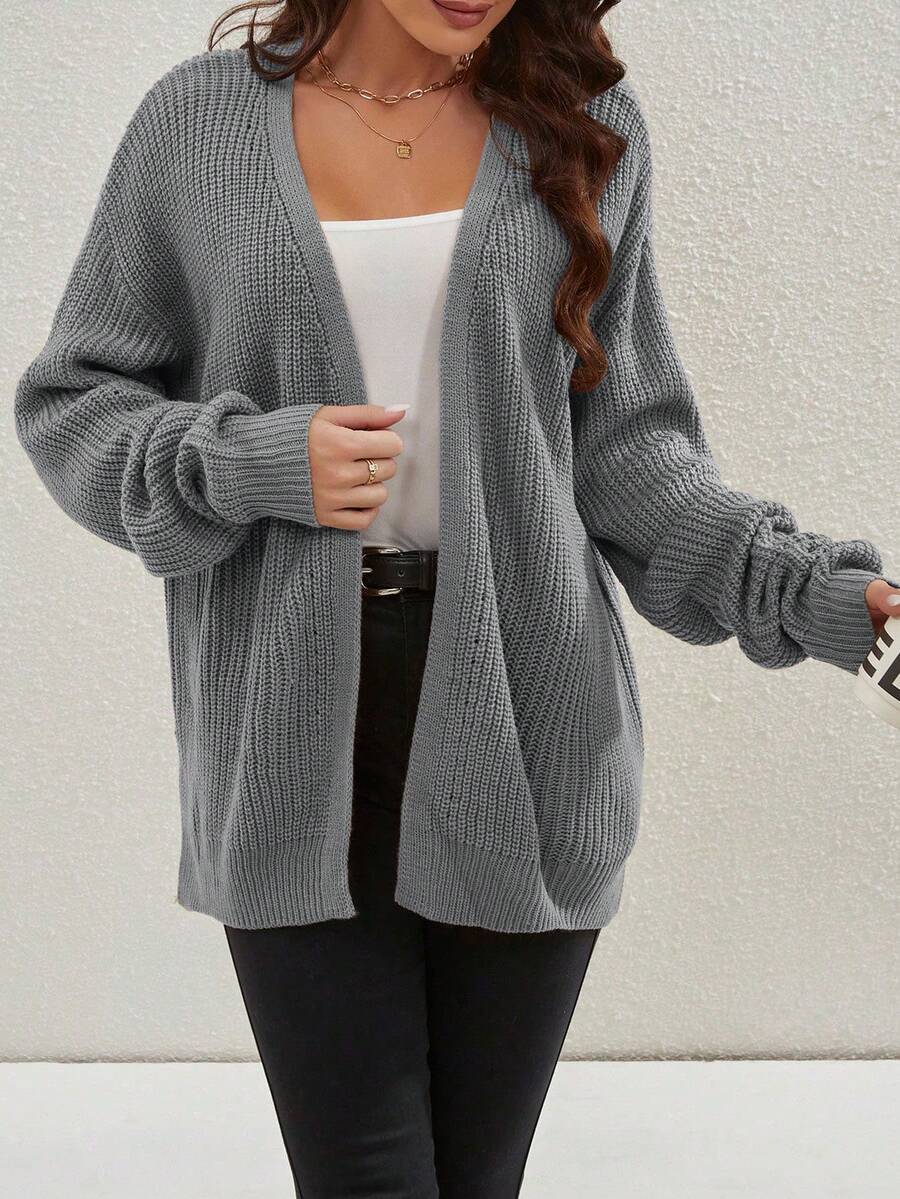 Willa | Rib-Knit Open-Front Cardigan With Side Slits