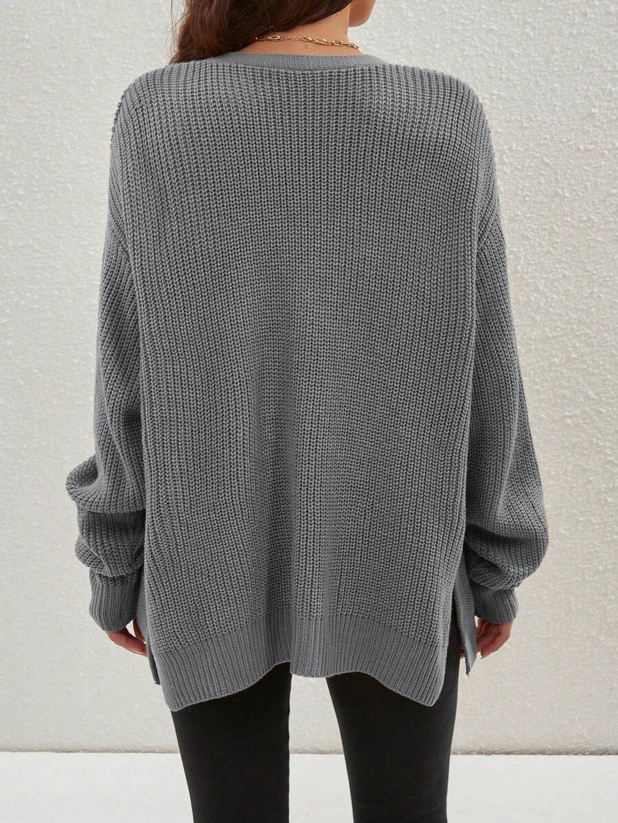 Willa | Rib-Knit Open-Front Cardigan With Side Slits