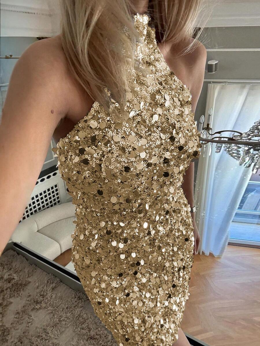 Reese Sequin Halter Neck Mini Dress - view 9