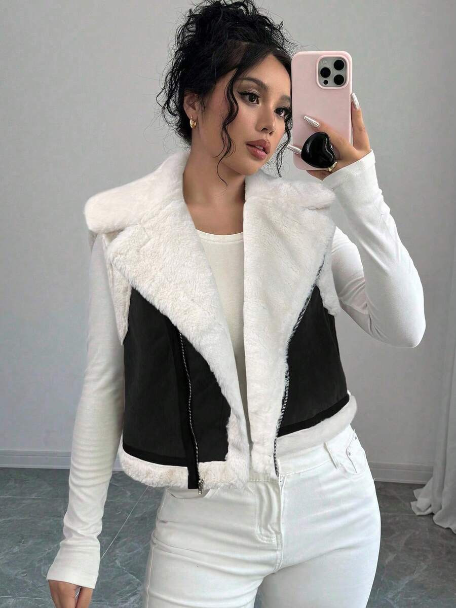 Violet Cropped Zip Front Collared Vest - view 8