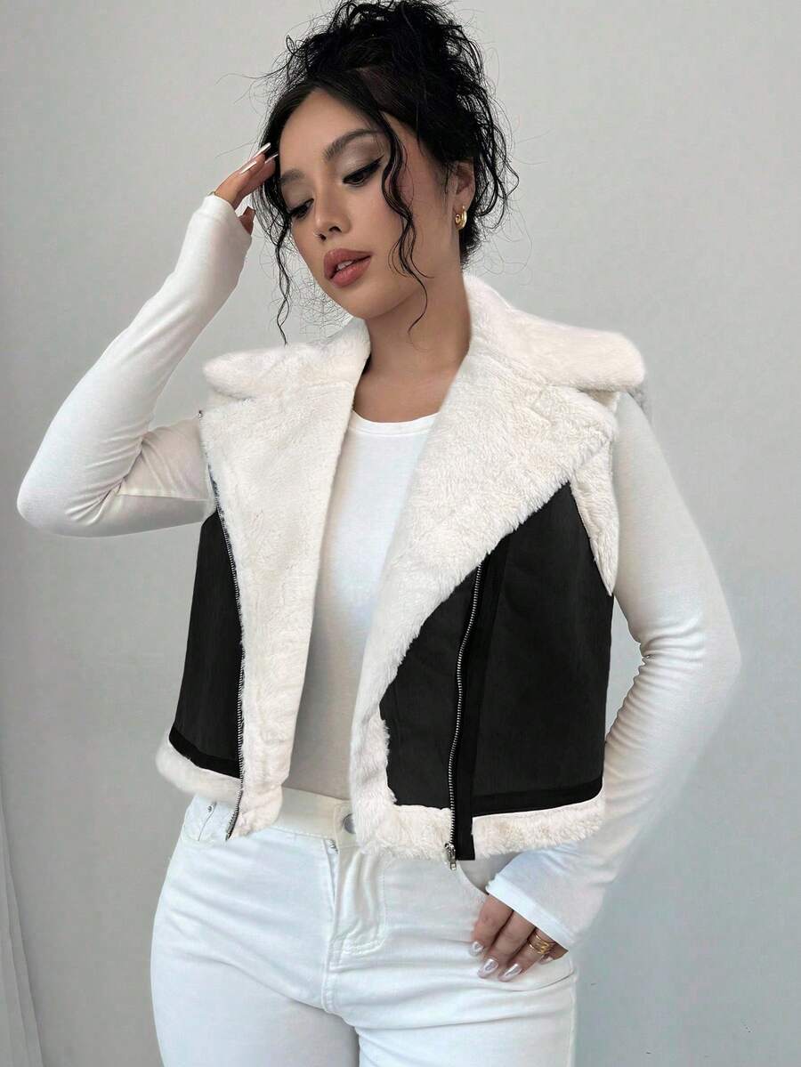Violet Cropped Zip Front Collared Vest - view 9
