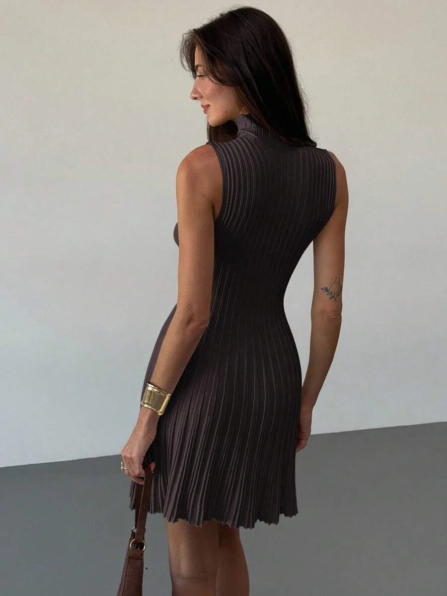 Freya Ribbed High Neck Mini Dress - view 13