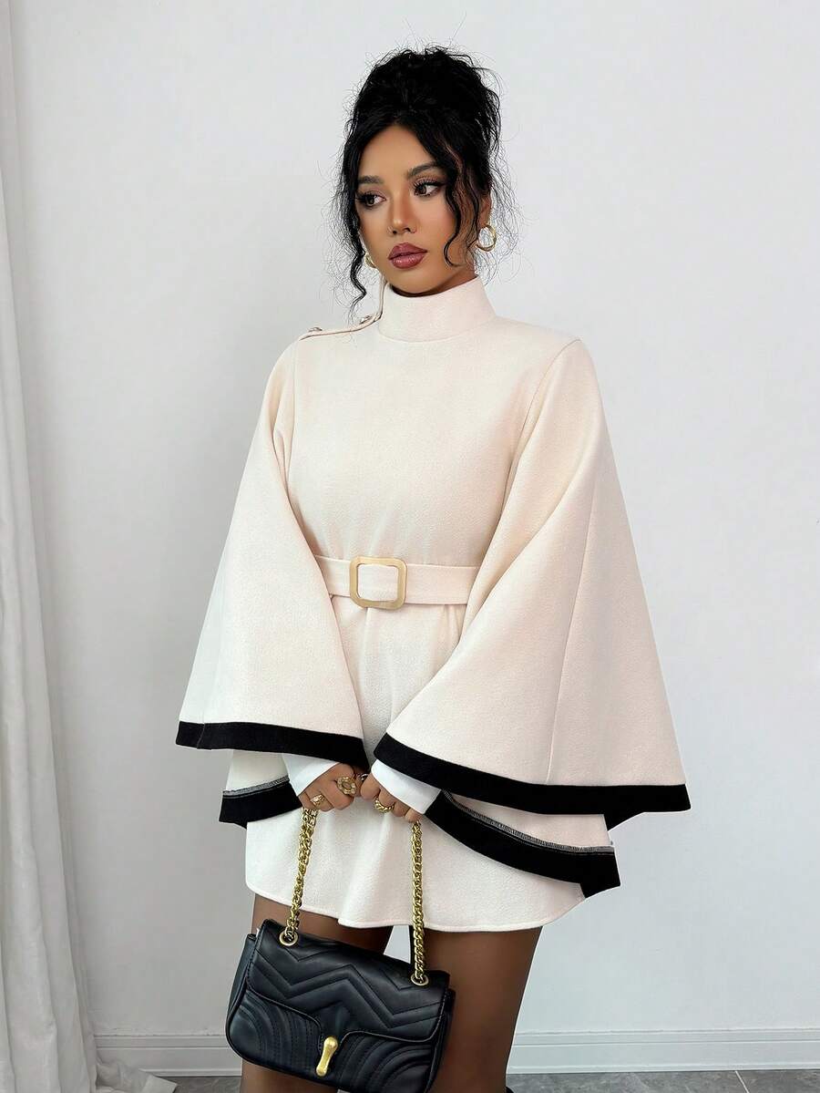 Greta Belted Flare Sleeve Poncho Cape - view 4