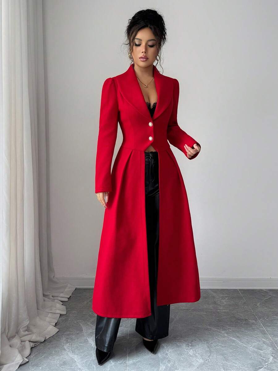 Celine Split Hem Cinched Waist Longline Overcoat - view 3