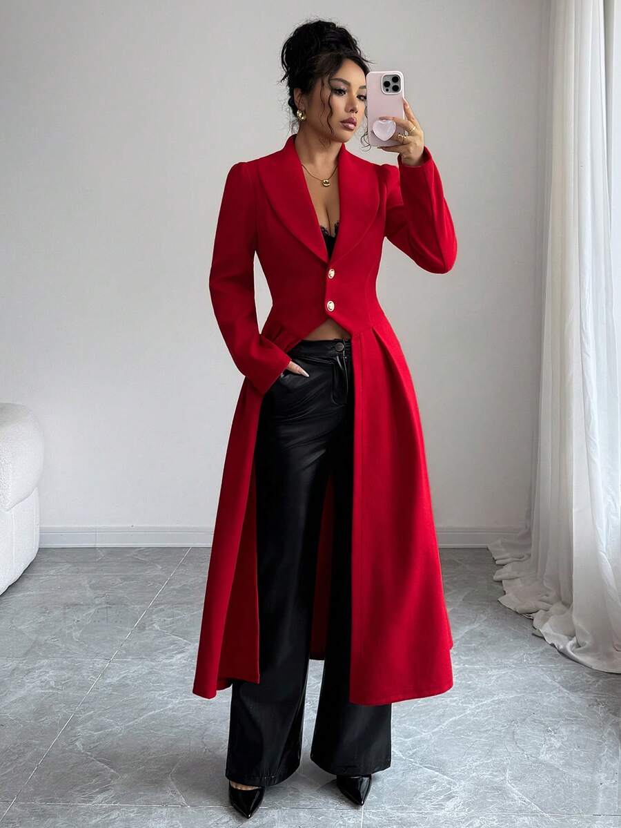Celine Split Hem Cinched Waist Longline Overcoat - view 5