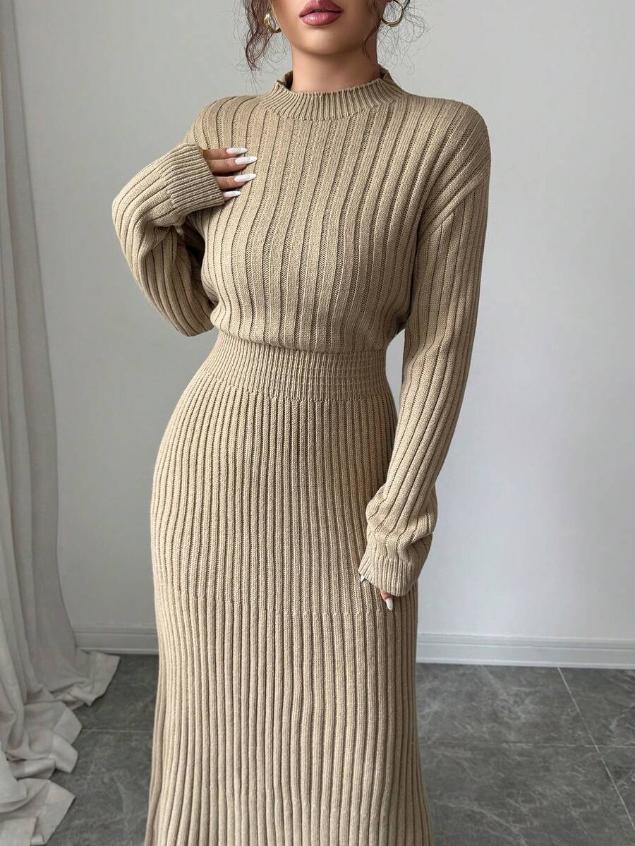 Scarlett Ribbed Stand Collar Collared Sweater Dress - view 8