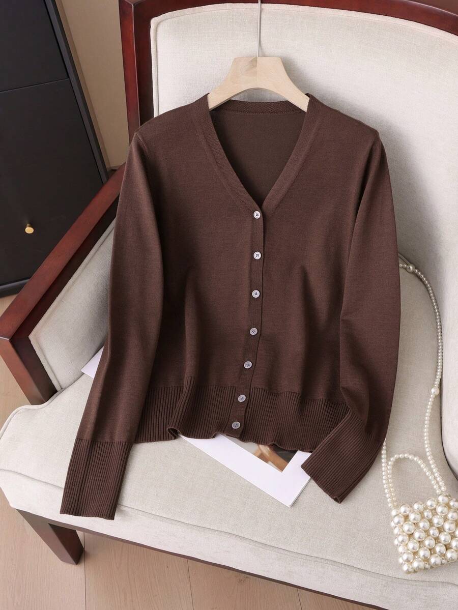 Ida Ribbed Button Front V Neck Cardigan - view 19