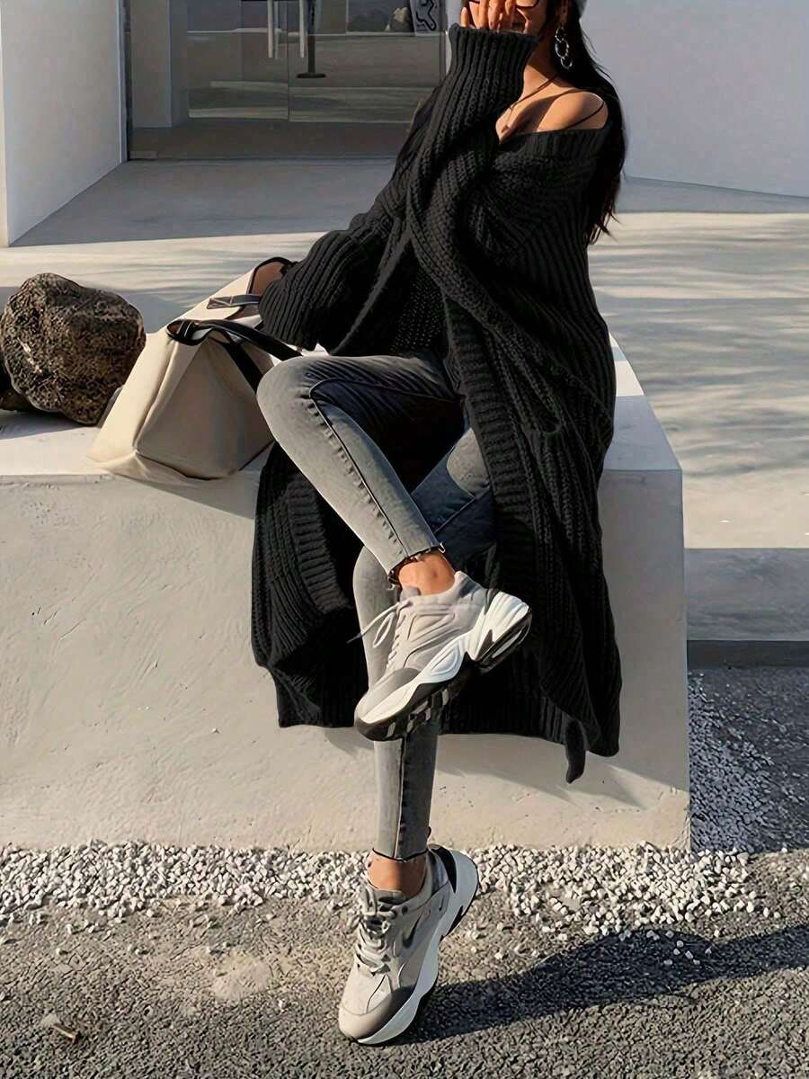 Elodie | Chunky-Knit Open-Front Duster Cardigan Maxi Length