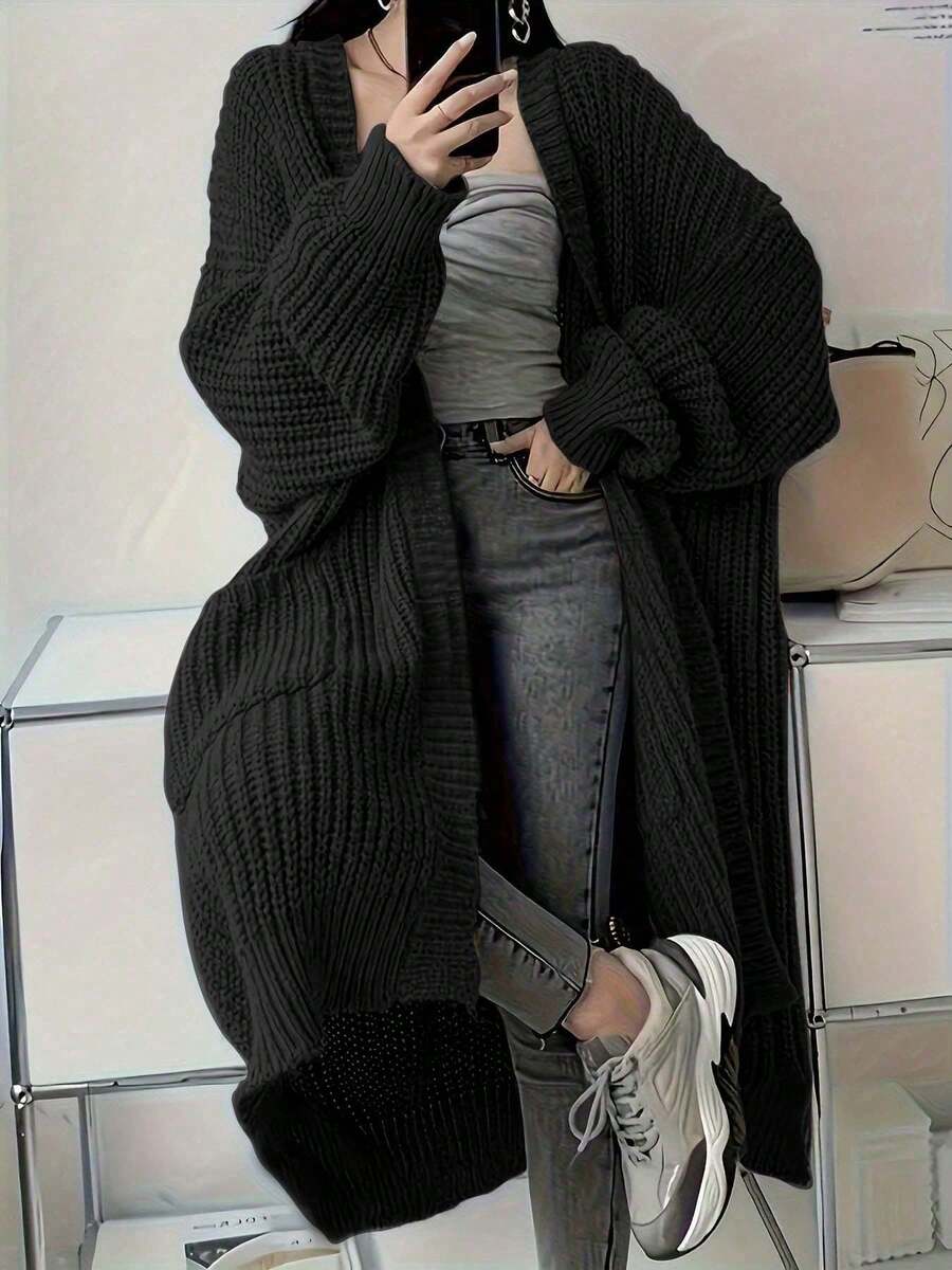 Elodie | Chunky-Knit Open-Front Duster Cardigan Maxi Length