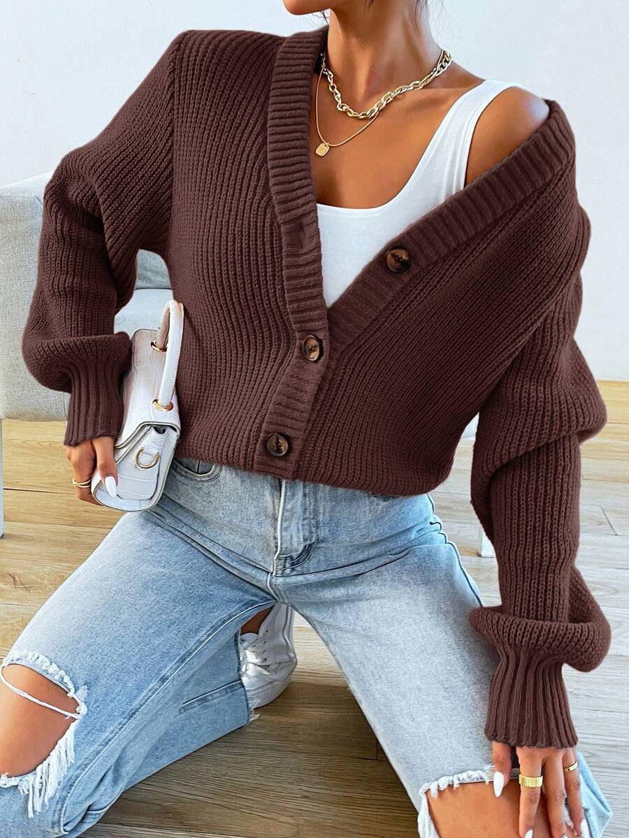 Celeste | Ribbed Knit V-Neck Button-Front Cardigan