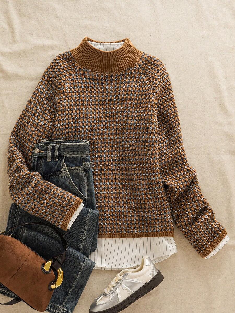 Agnes Textured Turtleneck Drop Shoulder Sweater - view 3