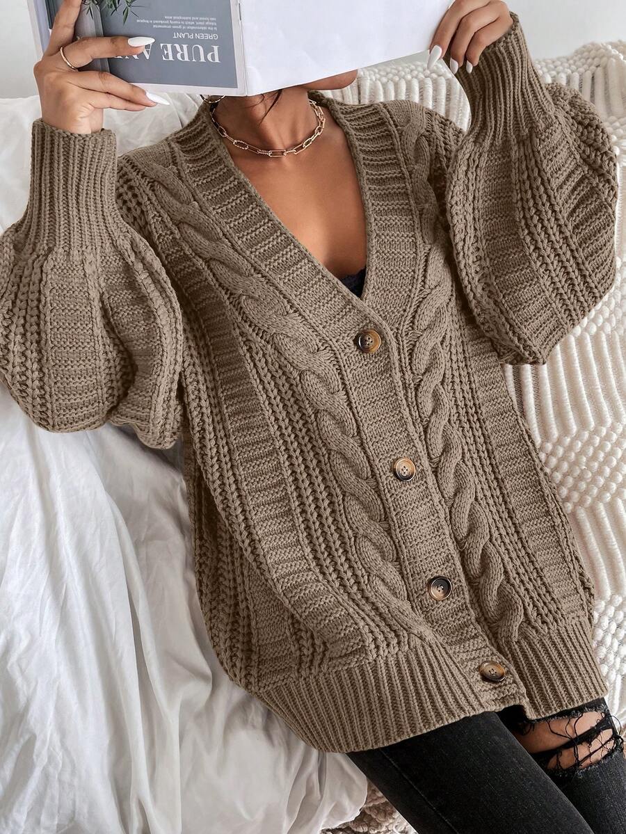 Vivienne | Cable-Knit Button-Up Chunky V-Neck Cardigan