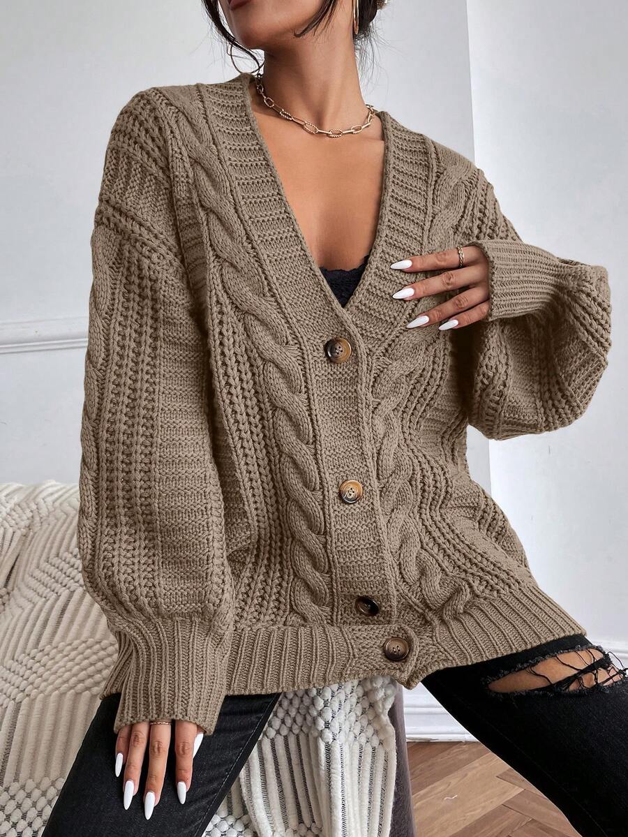 Vivienne | Cable-Knit Button-Up Chunky V-Neck Cardigan