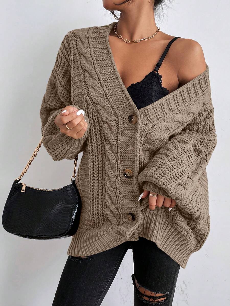 Vivienne | Cable-Knit Button-Up Chunky V-Neck Cardigan