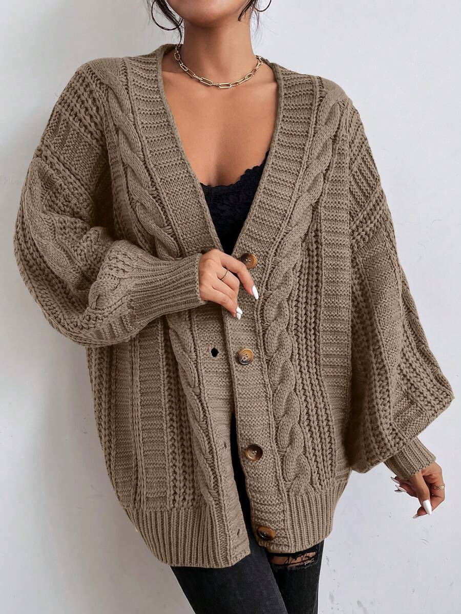Vivienne | Cable-Knit Button-Up Chunky V-Neck Cardigan
