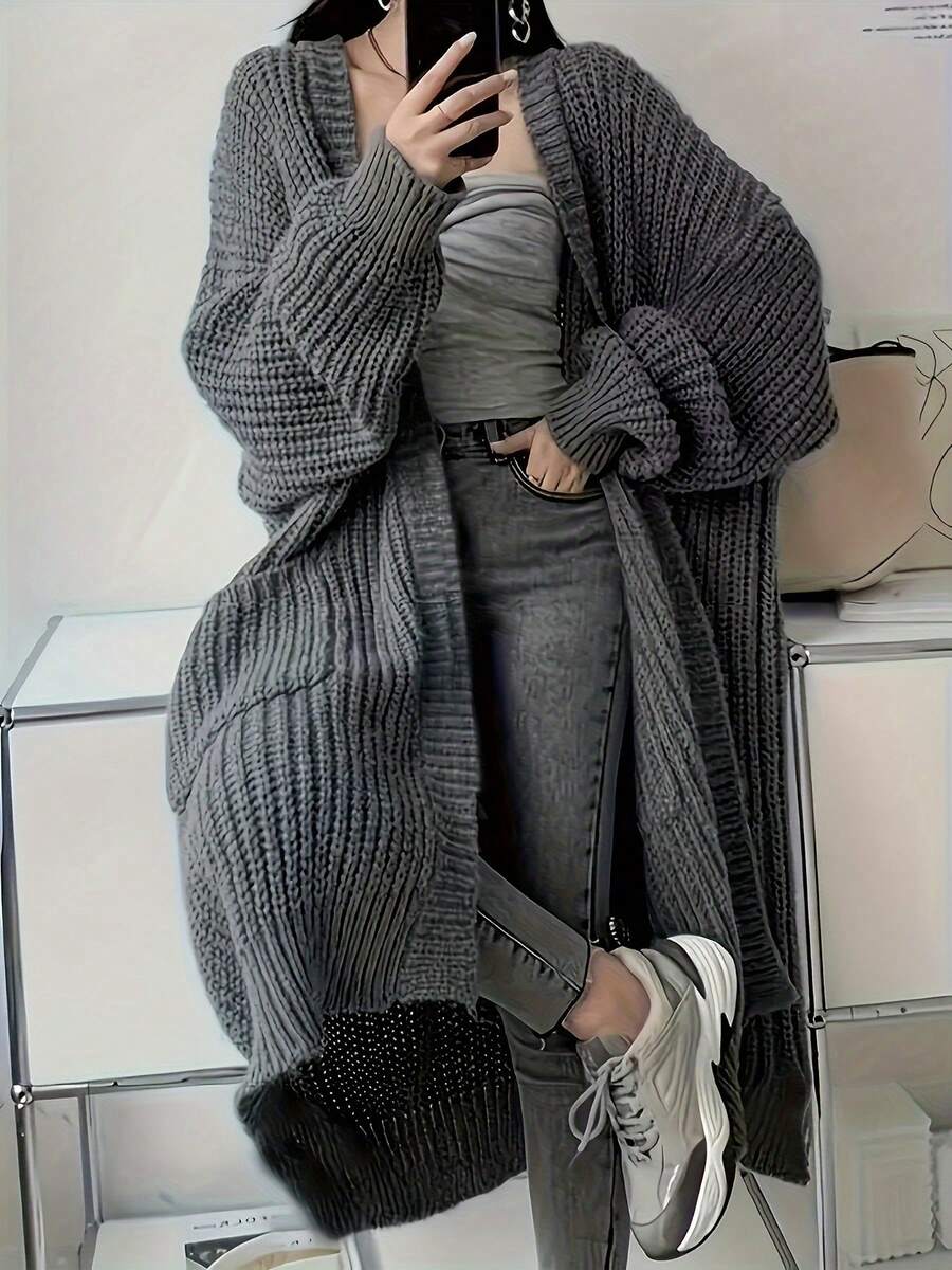 Elodie | Chunky-Knit Open-Front Duster Cardigan Maxi Length