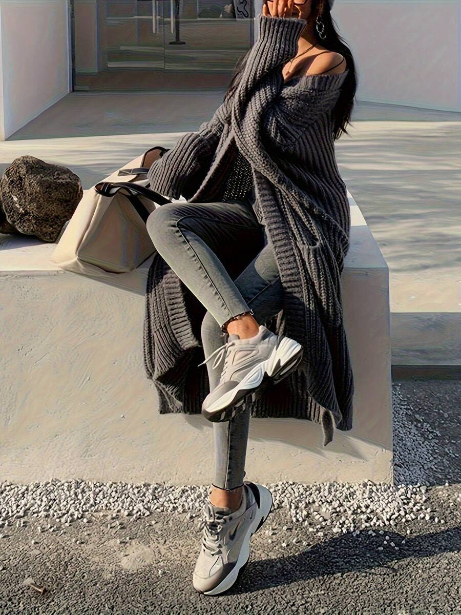 Elodie | Chunky-Knit Open-Front Duster Cardigan Maxi Length