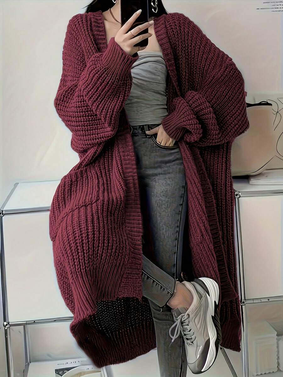 Elodie | Chunky-Knit Open-Front Duster Cardigan Maxi Length