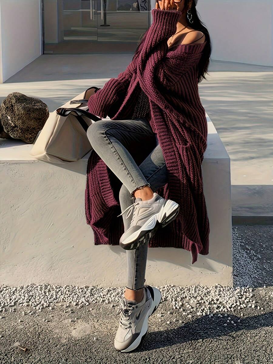 Elodie | Chunky-Knit Open-Front Duster Cardigan Maxi Length