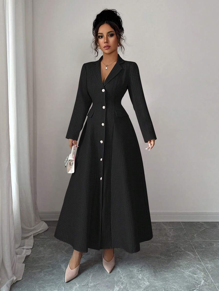 Nora Notch Lapel A Line Dress - front view