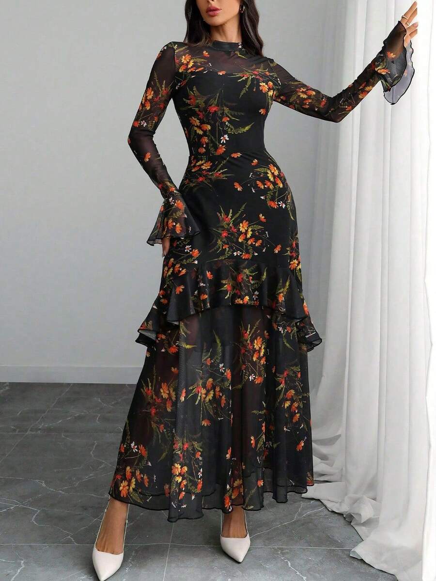 Hazel Turtleneck Floral Print Maxi Dress - view 4