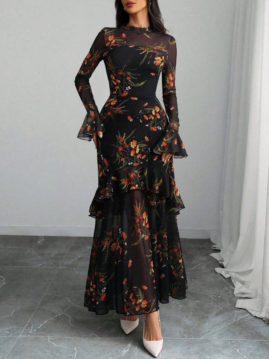 Hazel Turtleneck Floral Print Maxi Dress - view 3