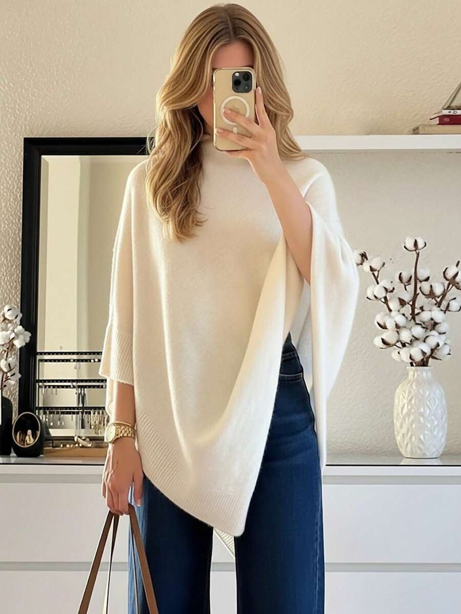 Sabine Boat Neck Asymmetric Neck Sweater - front view