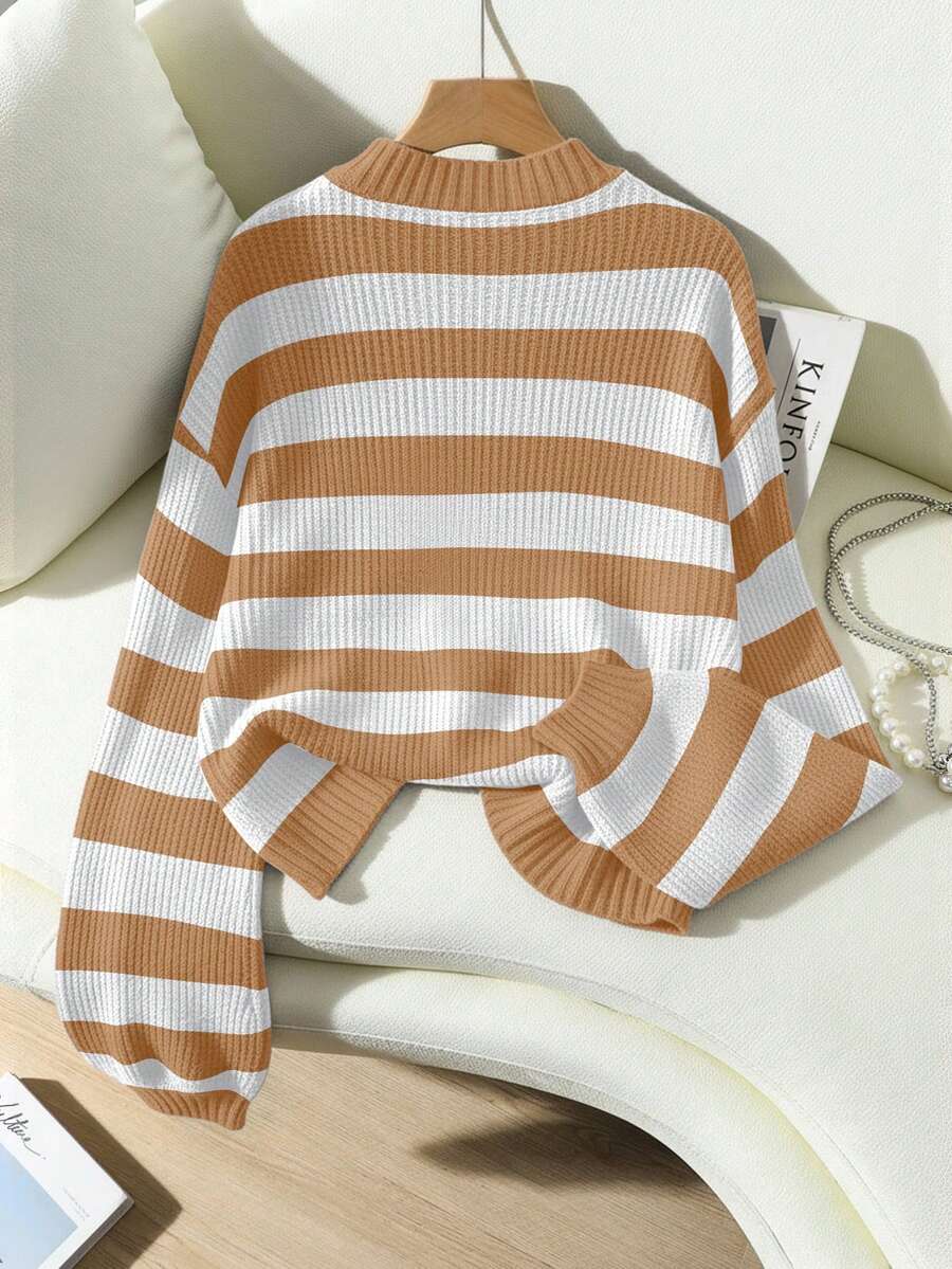 Tove Striped Drop Shoulder Balloon Sleeve Sweater - view 4