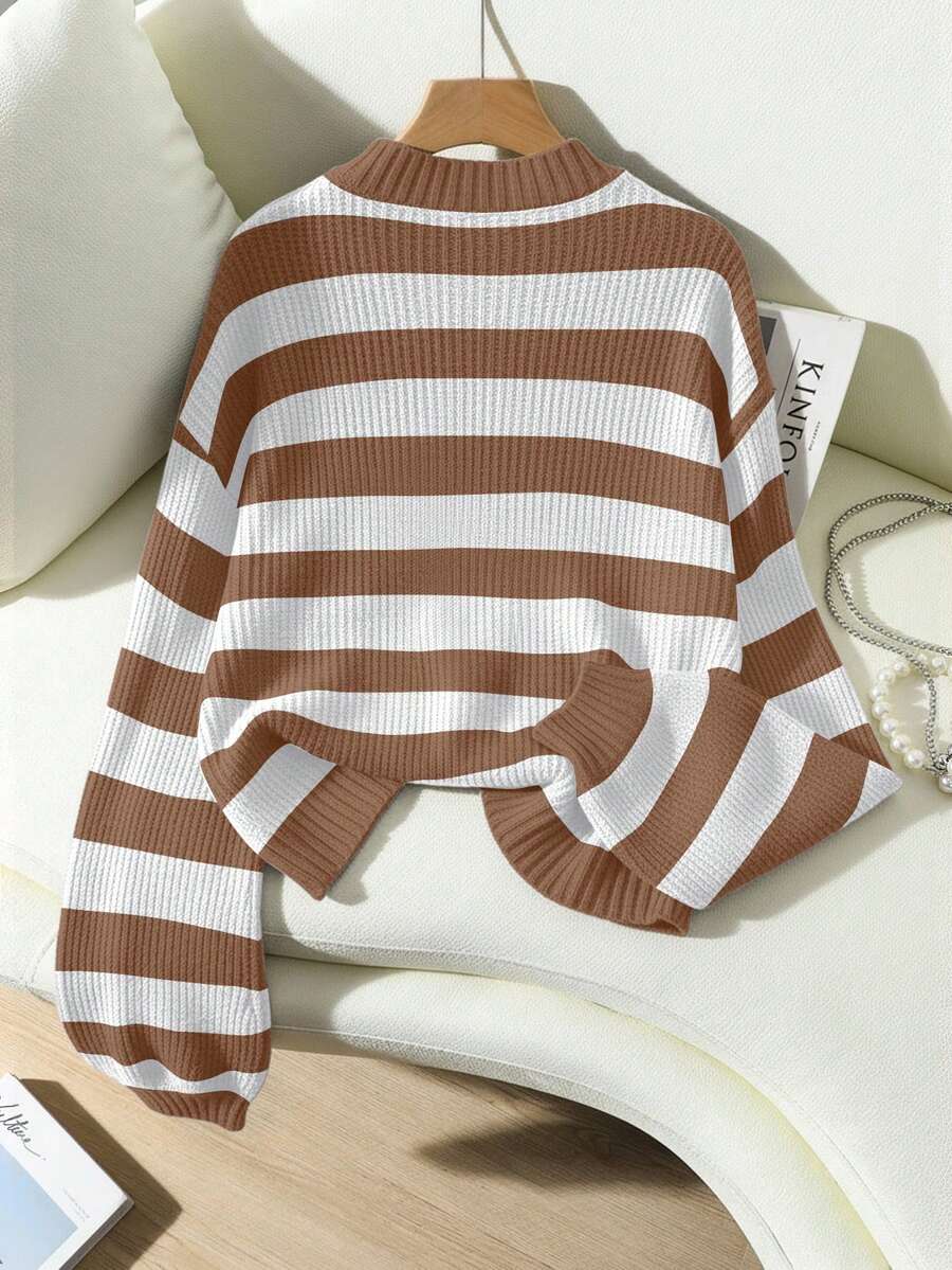 Tove Striped Drop Shoulder Balloon Sleeve Sweater - view 7