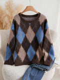 Mila Argyle Loose Fit Brushed Knit Sweater - front view