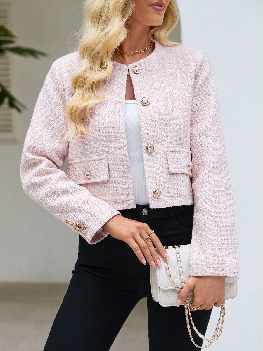 Isabella Cropped Button Front Round Neck Blazer - view 10
