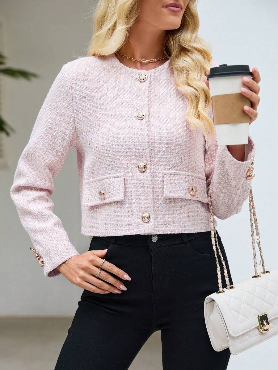 Isabella Cropped Button Front Round Neck Blazer - view 11