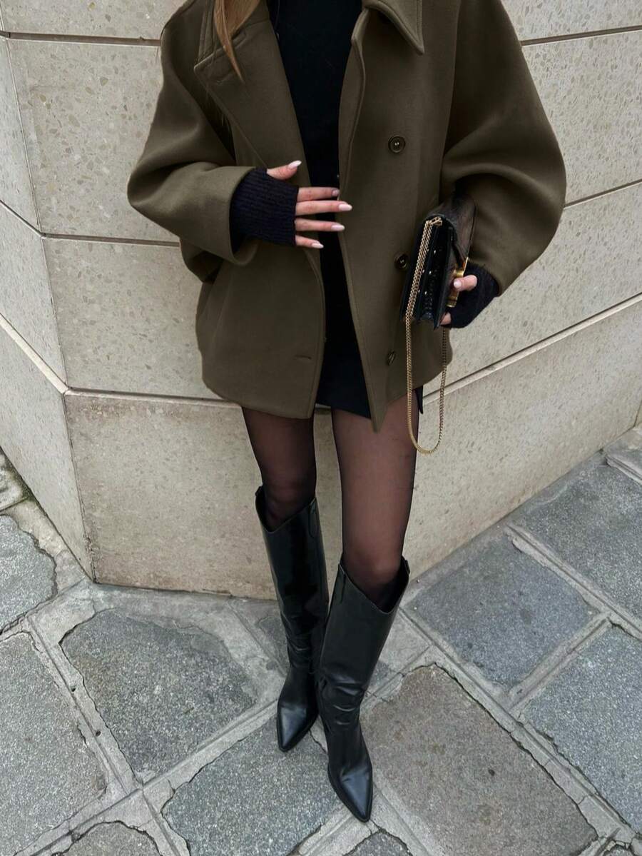 Faye Double Breasted Patch Pocket Overcoat - view 10